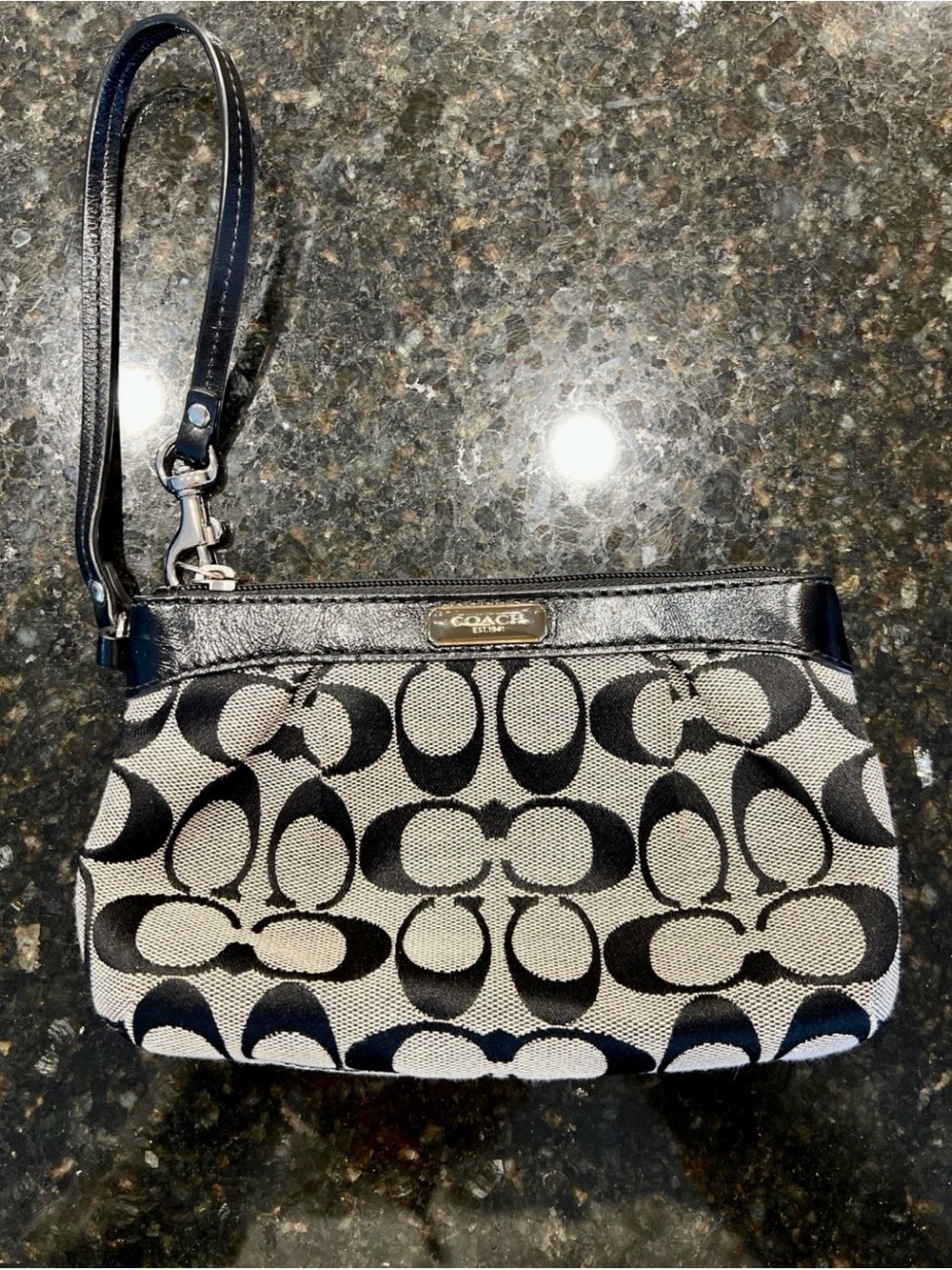 COACH Black & Grey Signature Canvas Wristlet Bag
